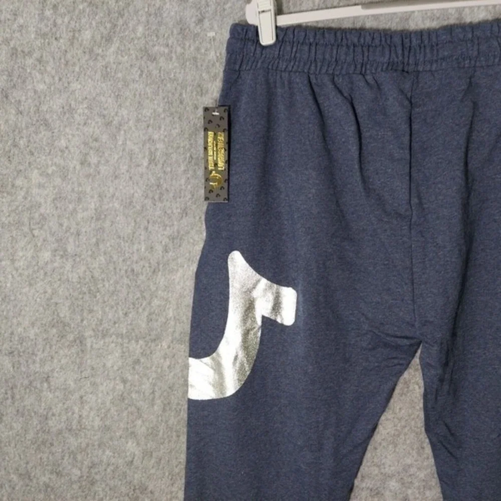 True‎ Religion Sweatpants Men L Blue Horseshoe Logo Streetwear Lounge Drawstring